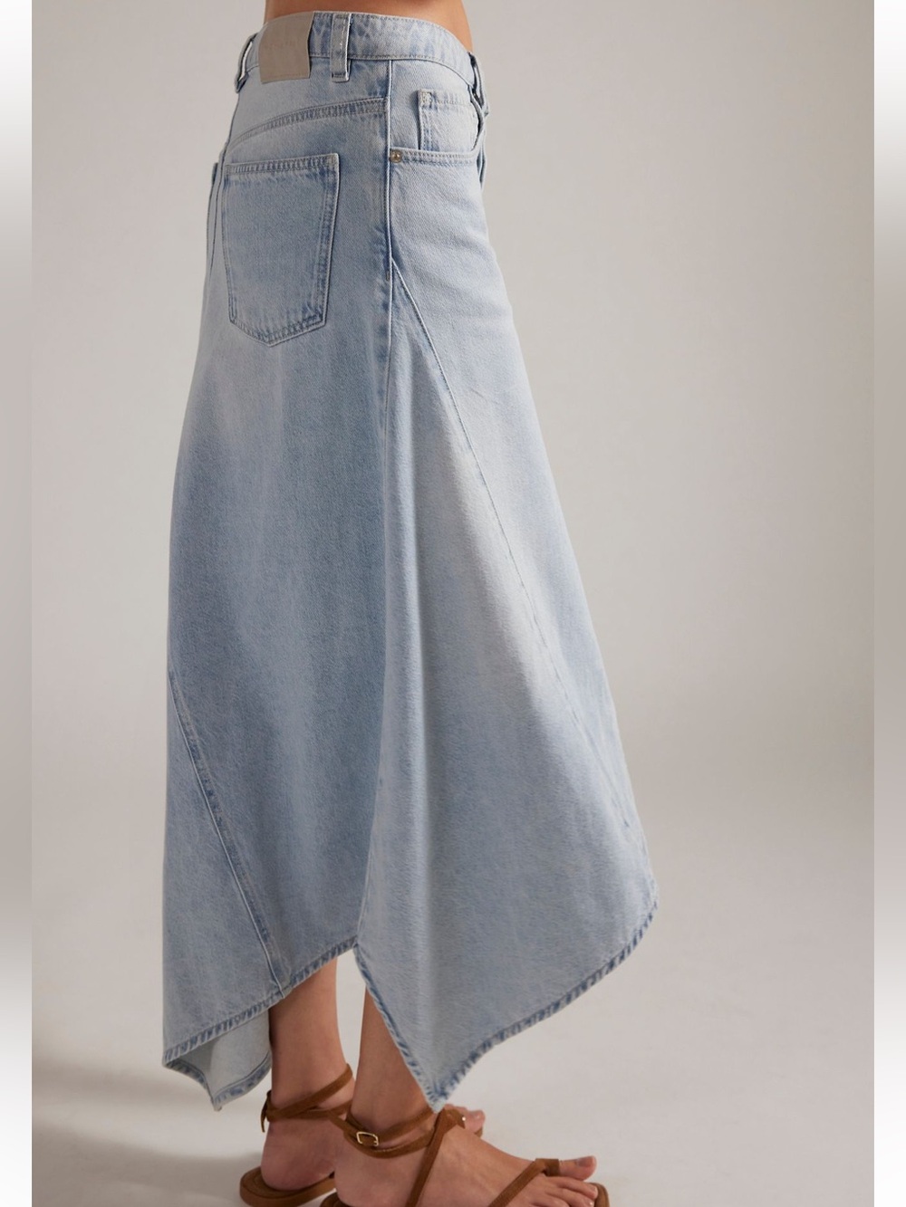 Free People We the Free Aquarius Denim Maxi Skirt-Frostwire - Picture 3 of 9